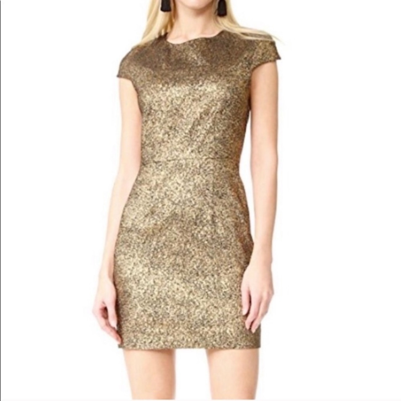 Diane Von Furstenberg Hadlie Two Metallic Gold Jacquard Sheath Dress Dvf Size 6